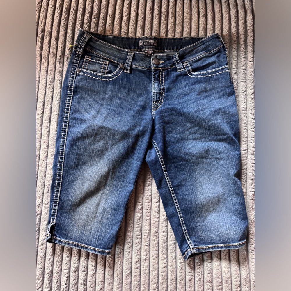 Silver Jeans McKenzie Crop Blue Stretch Denim Flap Pockets